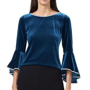 MSK Blue Velvet Bell Sleeve Blouse